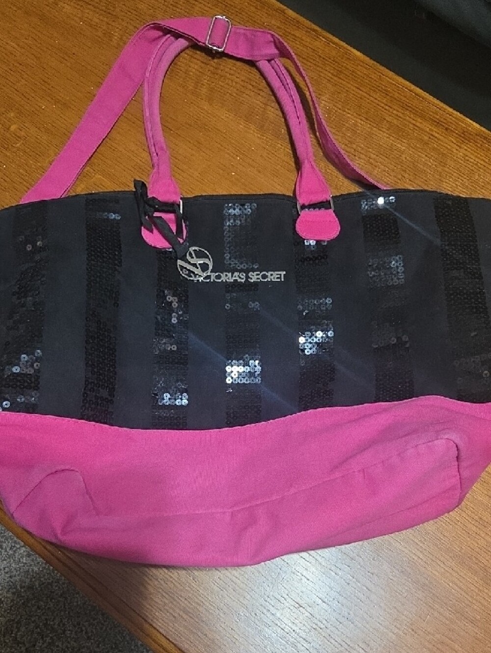 Victoria's Secret Black Sequin Tote with Hot Pink Accents - Picture 10 of 13